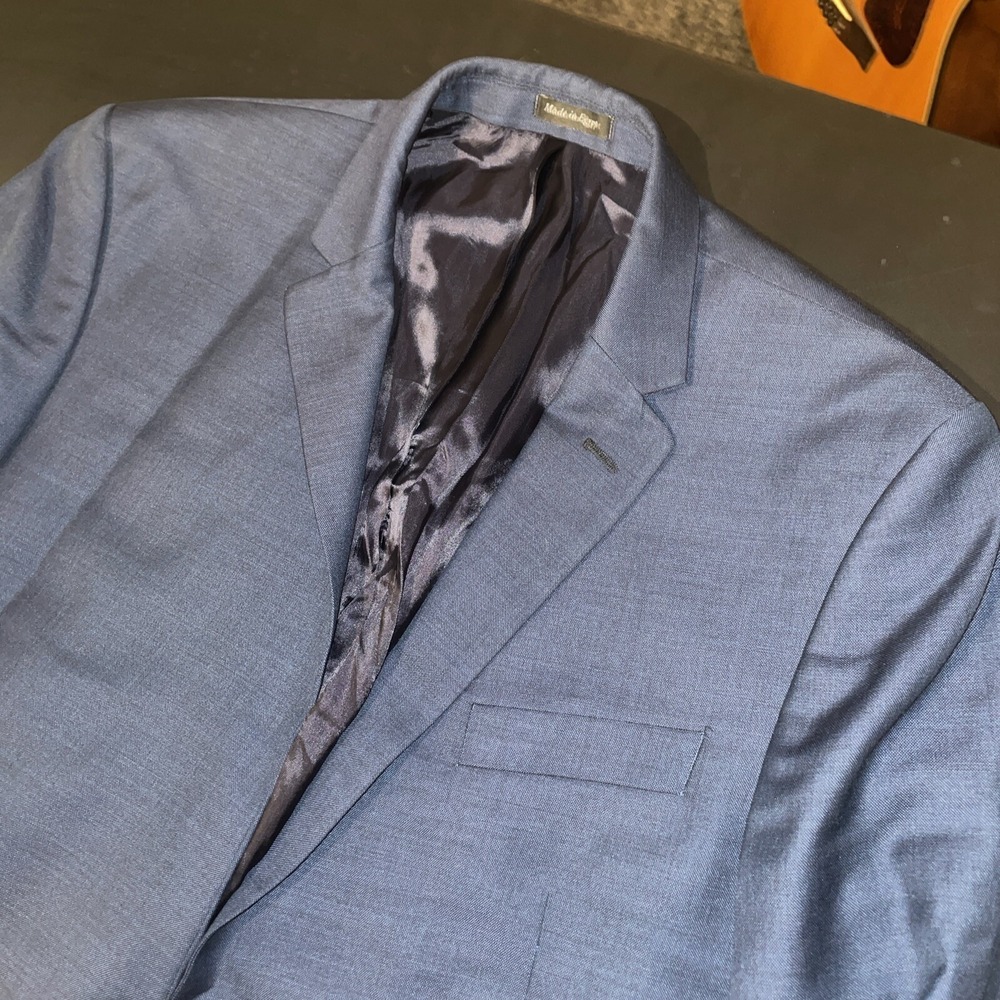 Alexandre London Savile Row Blazer Jacket Size 44L Wool Poly Navy Blue